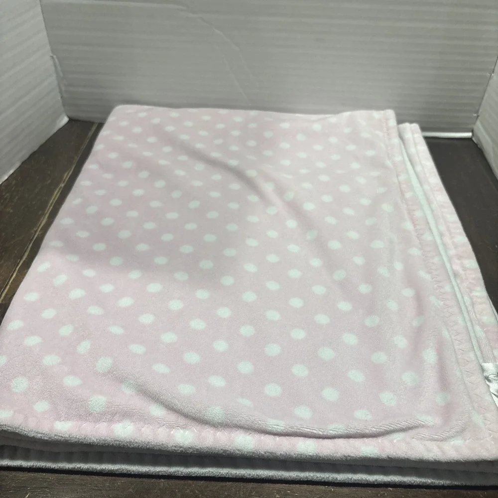 Beansprout Pink White Polka Dot Baby Blanket Plush Security Lovey 30x35
